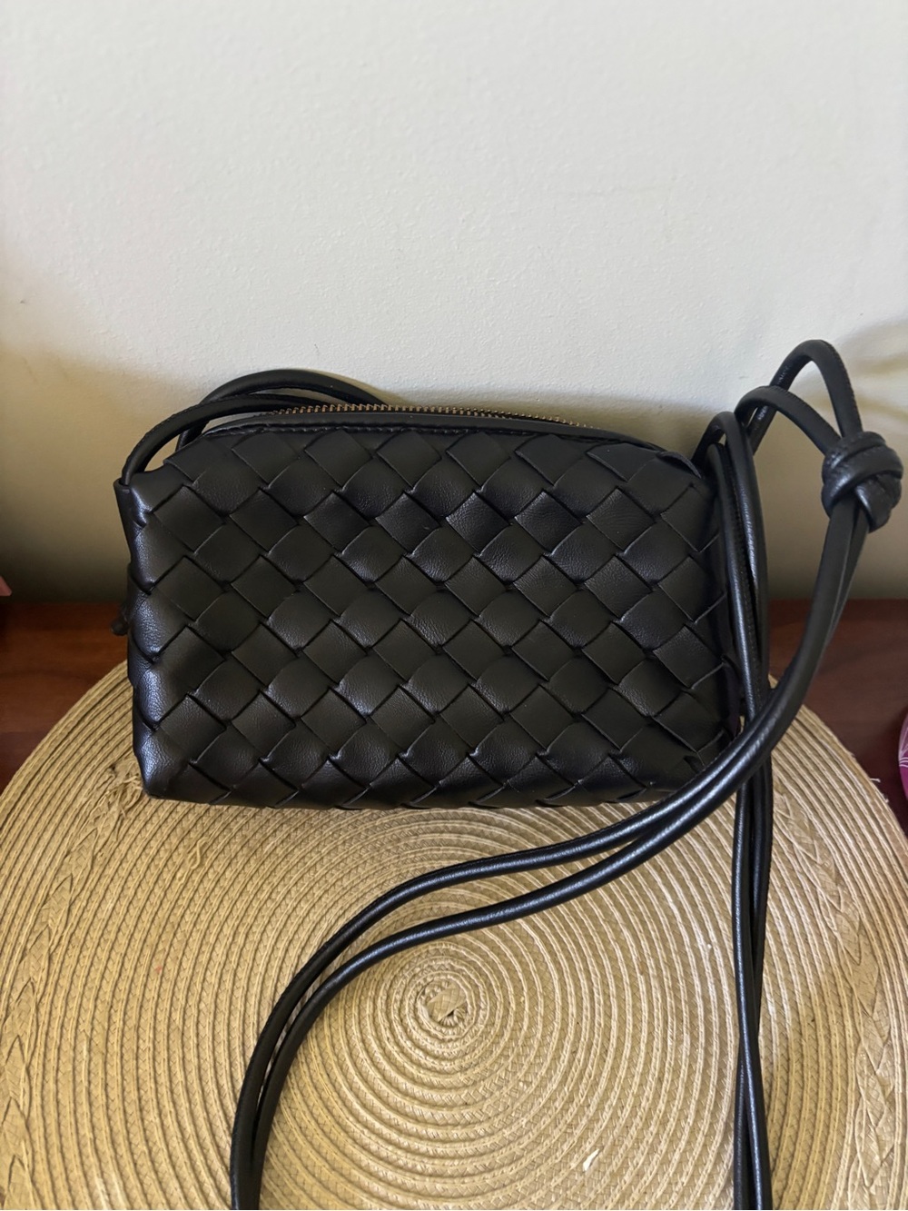 Woven Leather Crossbody Bag in Black